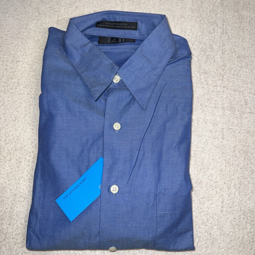 NWT DKNY 100% Cotton Men's Button Up Shirt 15 34/35 Long Sleeve Blue